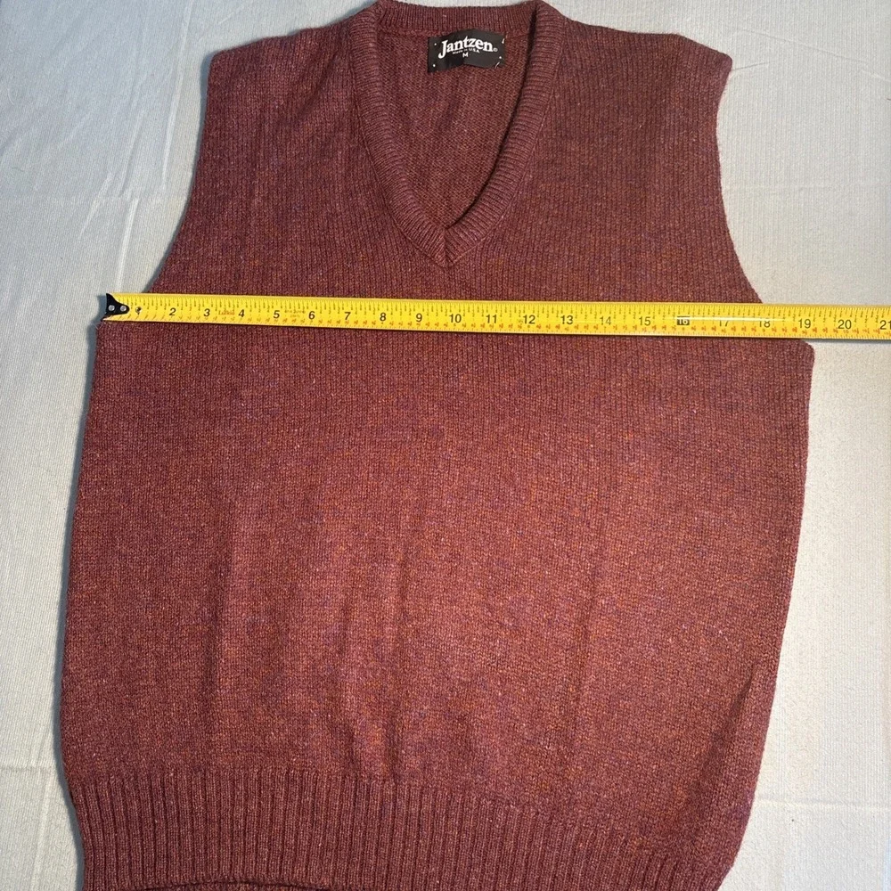 Vintage Jantzen Mens Burgundy Marl Wool Blend V-Neck Sweater Vest Made in USA M